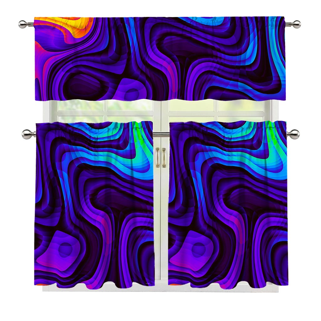 Dark Psychedelic Trippy Print 3 Piece Kitchen Curtains
