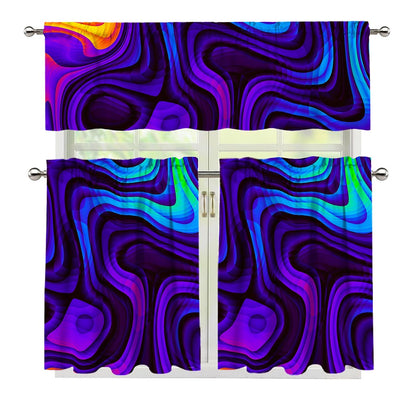 Dark Psychedelic Trippy Print 3 Piece Kitchen Curtains