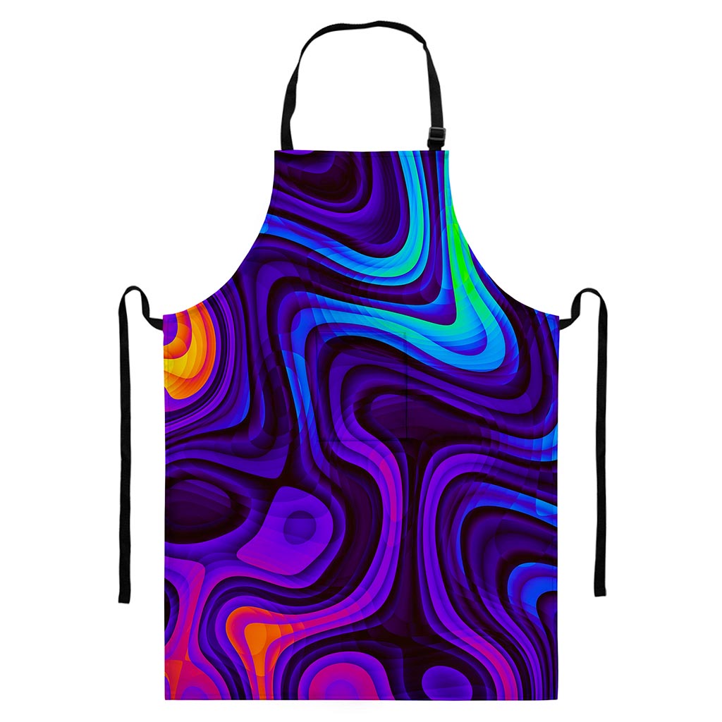 Dark Psychedelic Trippy Print Bib Apron With Pocket