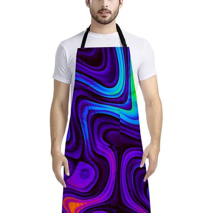 Dark Psychedelic Trippy Print Bib Apron With Pocket