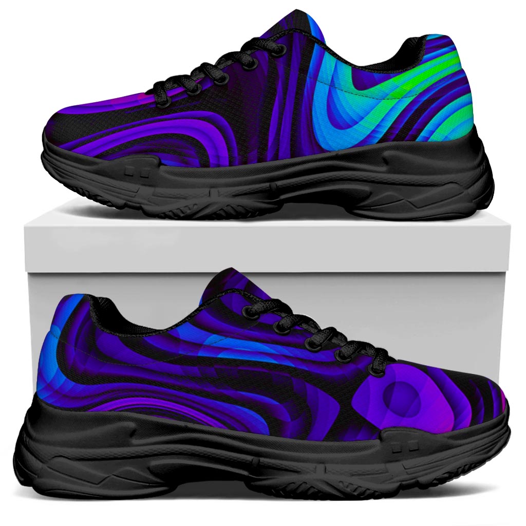 Dark Psychedelic Trippy Print Black Chunky Shoes