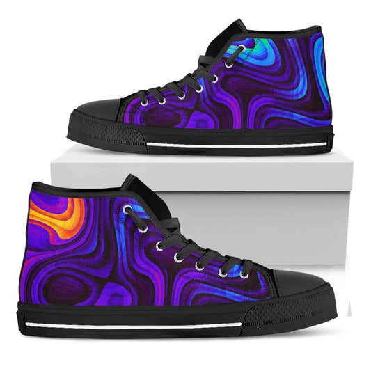 Dark Psychedelic Trippy Print Black High Top Sneakers