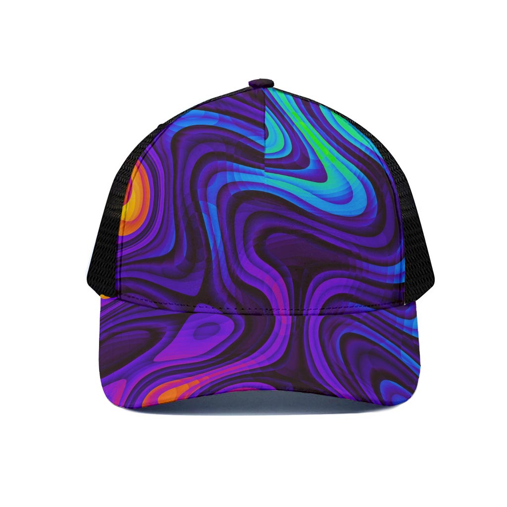 Dark Psychedelic Trippy Print Black Mesh Trucker Cap