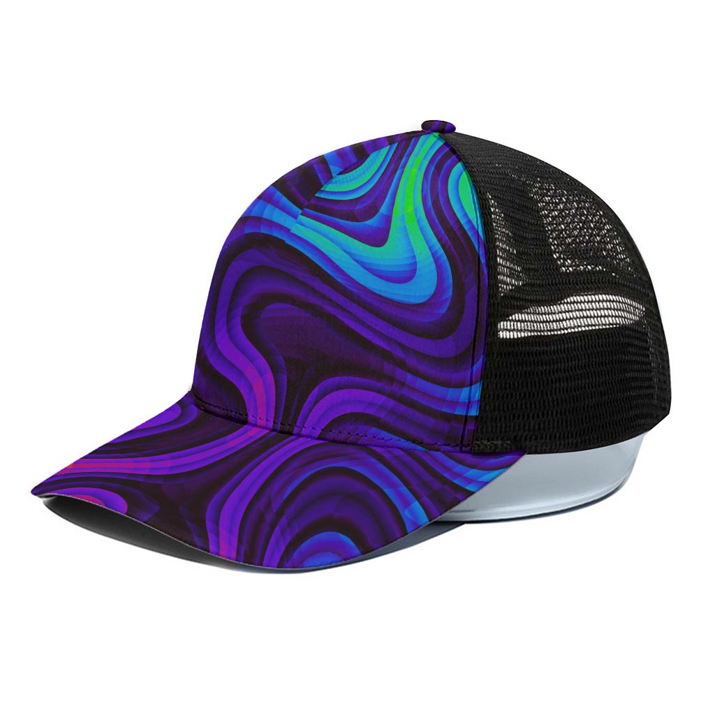 Dark Psychedelic Trippy Print Black Mesh Trucker Cap