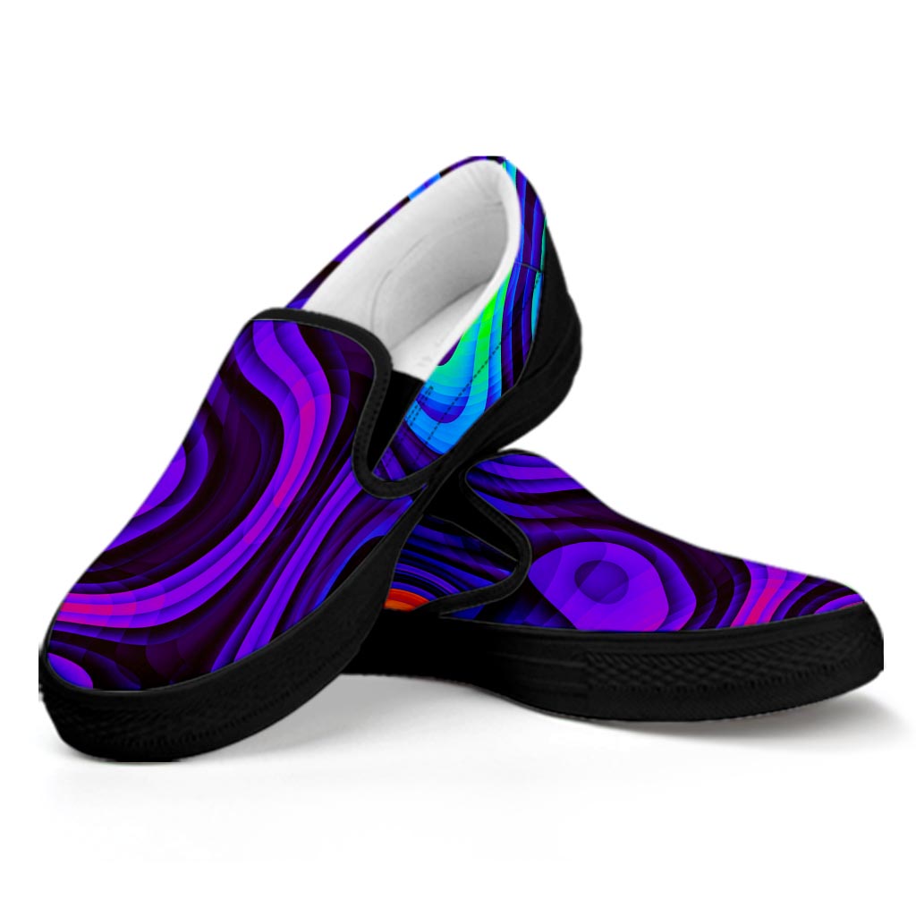 Dark Psychedelic Trippy Print Black Slip On Sneakers