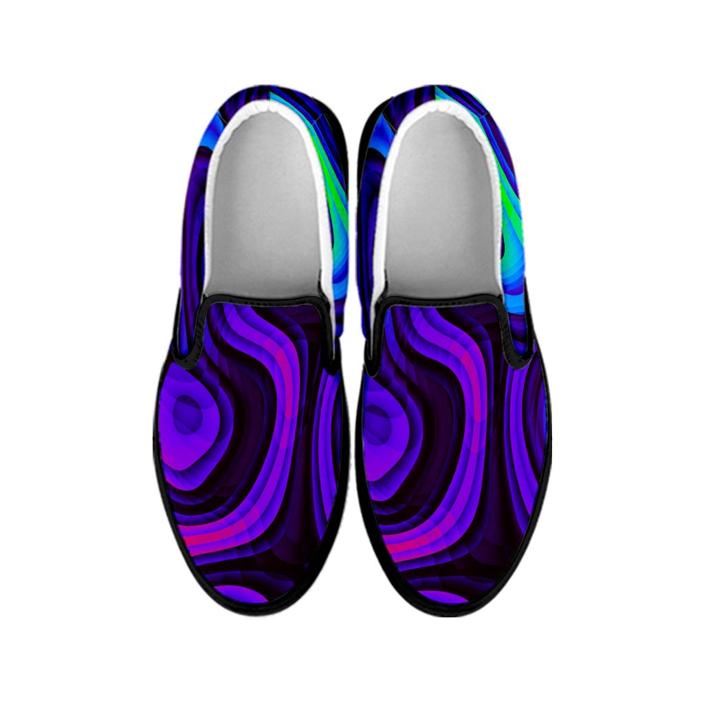 Dark Psychedelic Trippy Print Black Slip On Sneakers