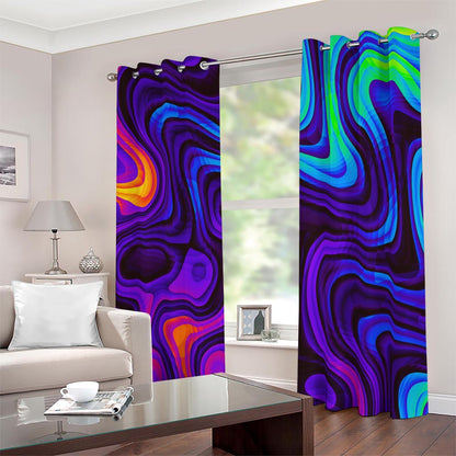 Dark Psychedelic Trippy Print Blackout Grommet Curtains