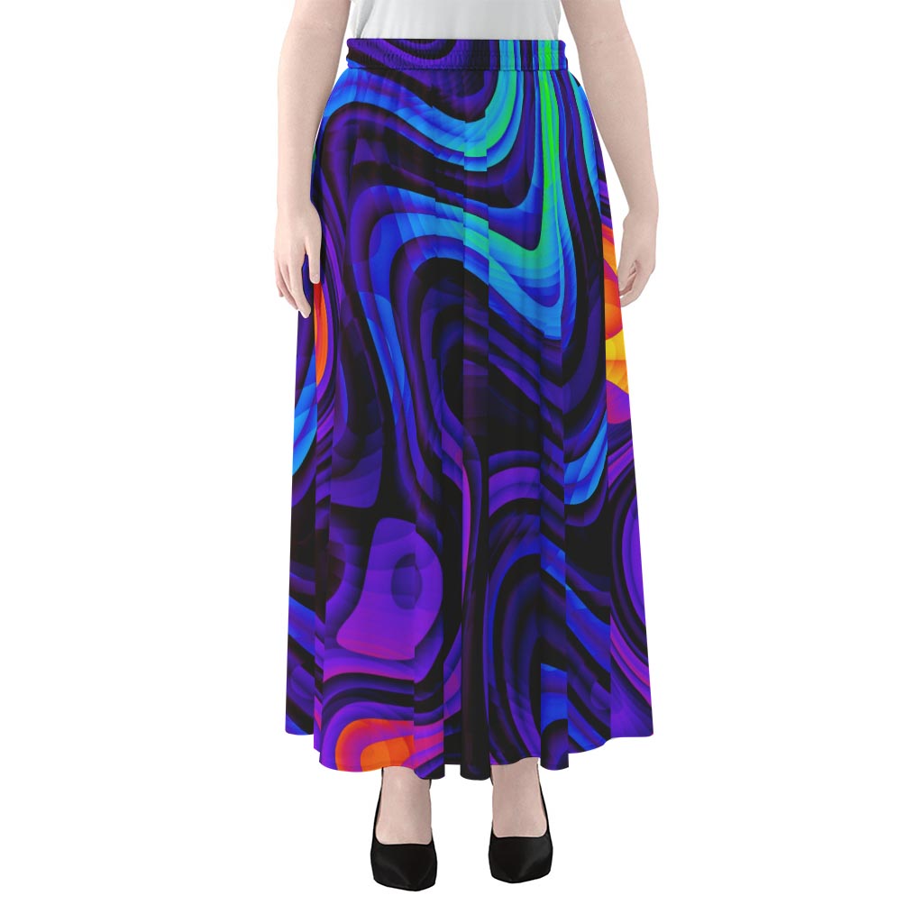 Dark Psychedelic Trippy Print Chiffon Maxi Skirt