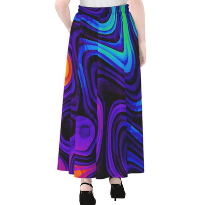 Dark Psychedelic Trippy Print Chiffon Maxi Skirt