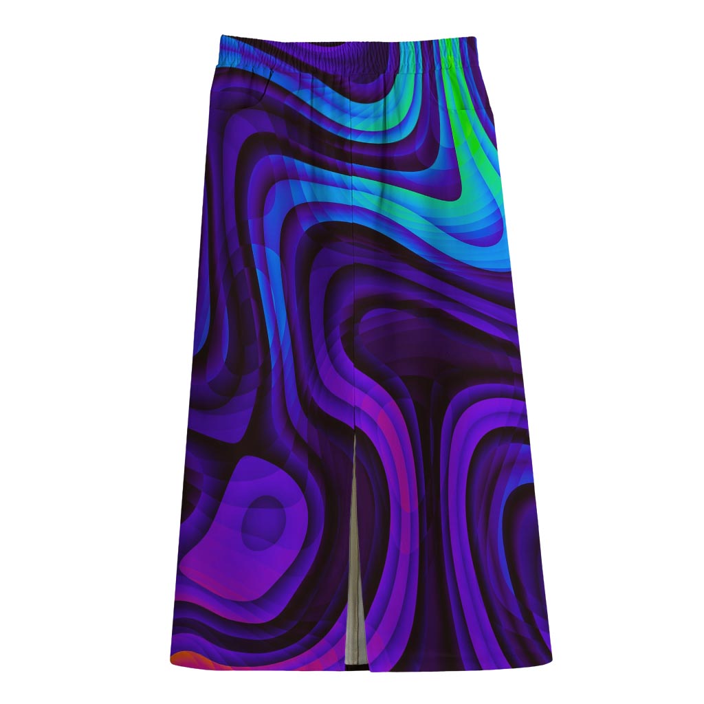 Dark Psychedelic Trippy Print Cotton Front Slit Maxi Skirt