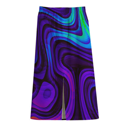Dark Psychedelic Trippy Print Cotton Front Slit Maxi Skirt