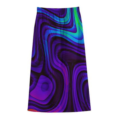 Dark Psychedelic Trippy Print Cotton Front Slit Maxi Skirt