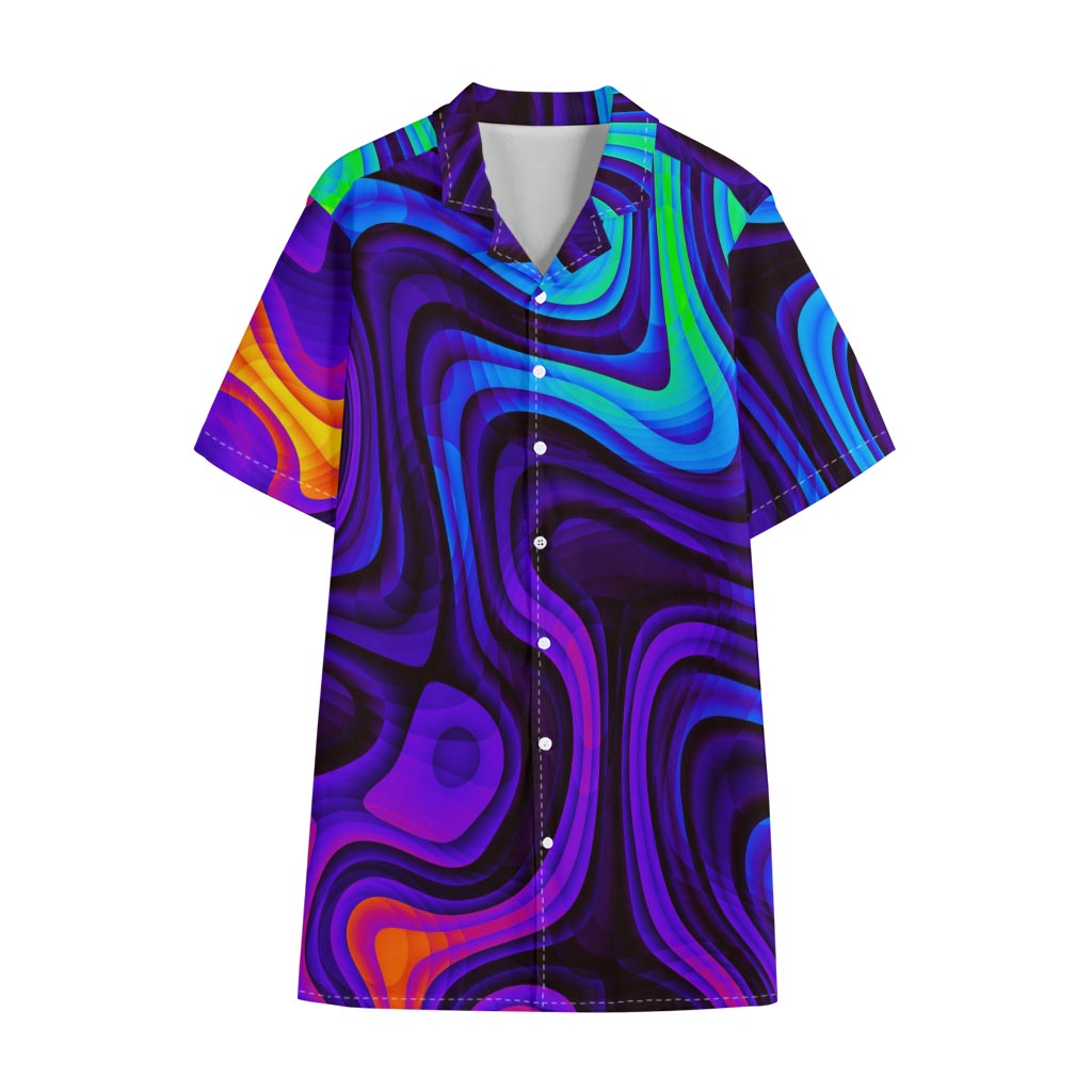 Dark Psychedelic Trippy Print Cotton Hawaiian Shirt