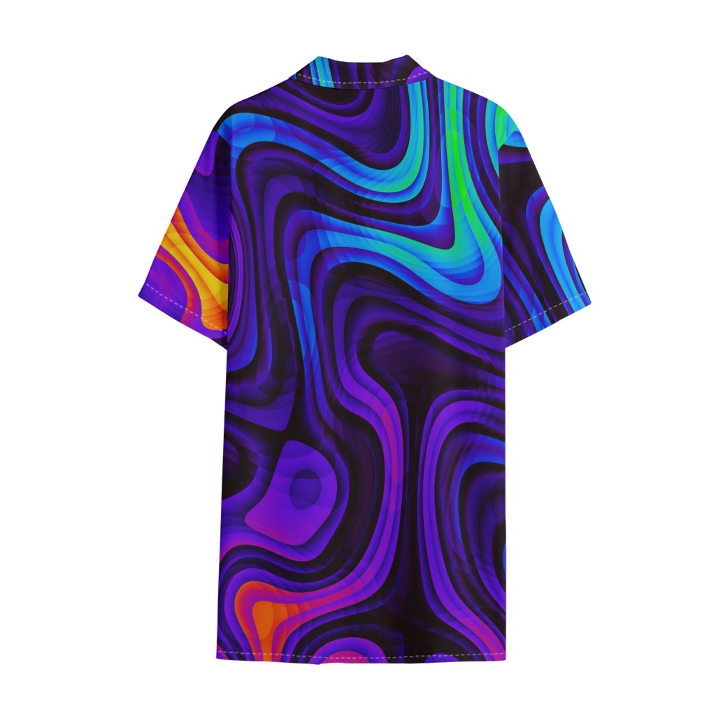 Dark Psychedelic Trippy Print Cotton Hawaiian Shirt