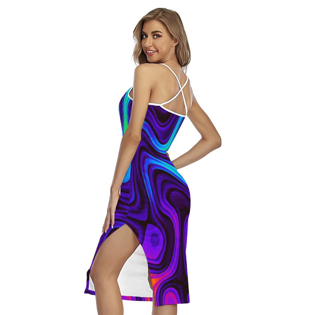 Dark Psychedelic Trippy Print Cross Back Cami Dress
