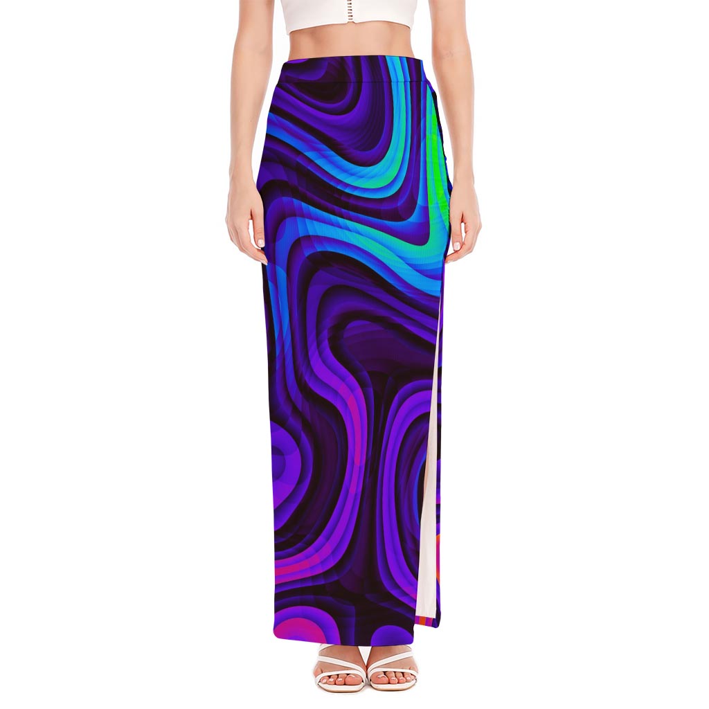 Dark Psychedelic Trippy Print High Slit Maxi Skirt