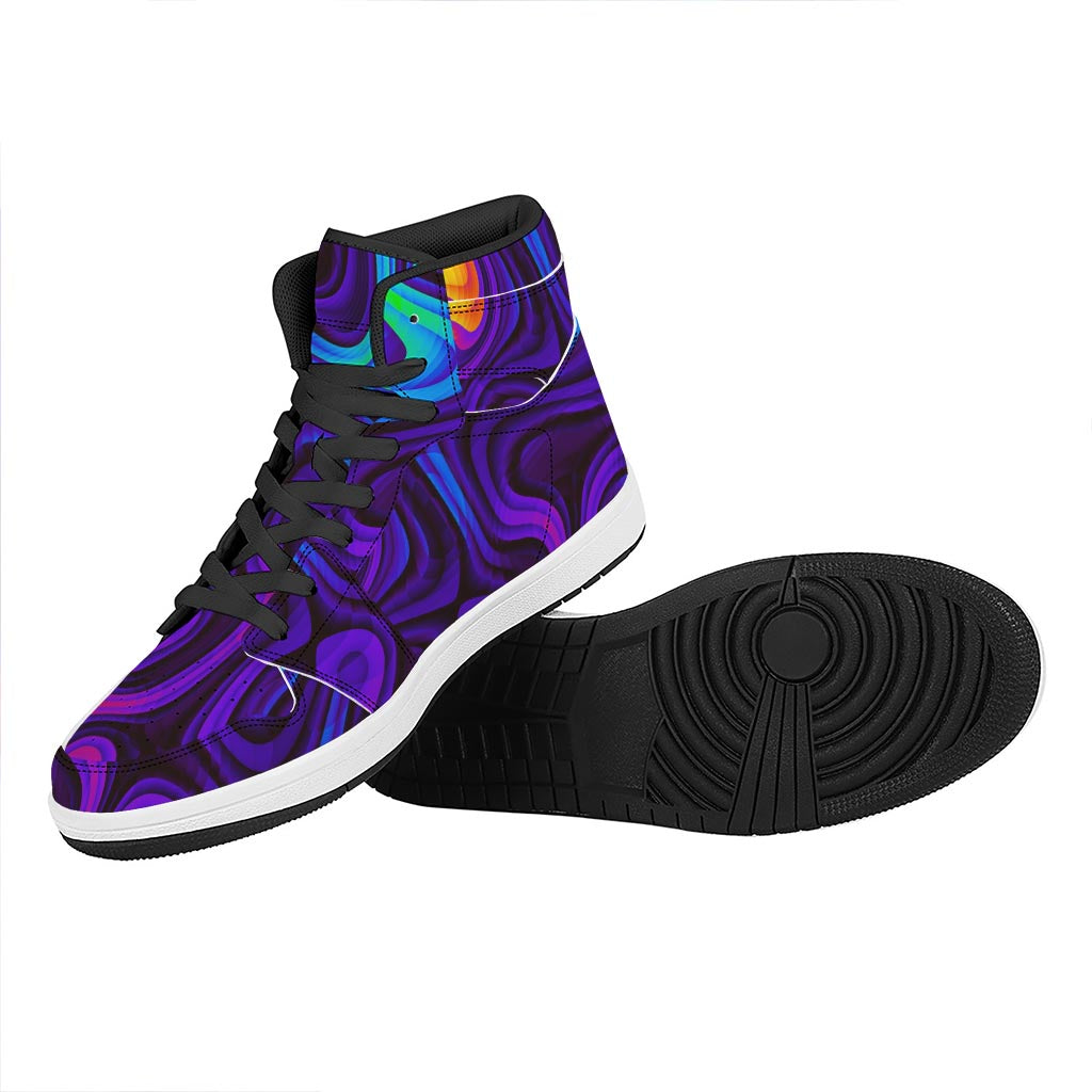 Dark Psychedelic Trippy Print High Top Leather Sneakers