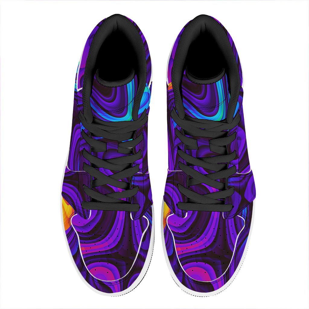 Dark Psychedelic Trippy Print High Top Leather Sneakers