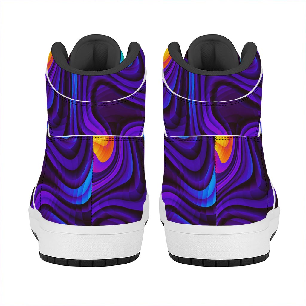 Dark Psychedelic Trippy Print High Top Leather Sneakers