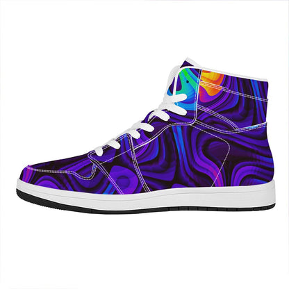 Dark Psychedelic Trippy Print High Top Leather Sneakers