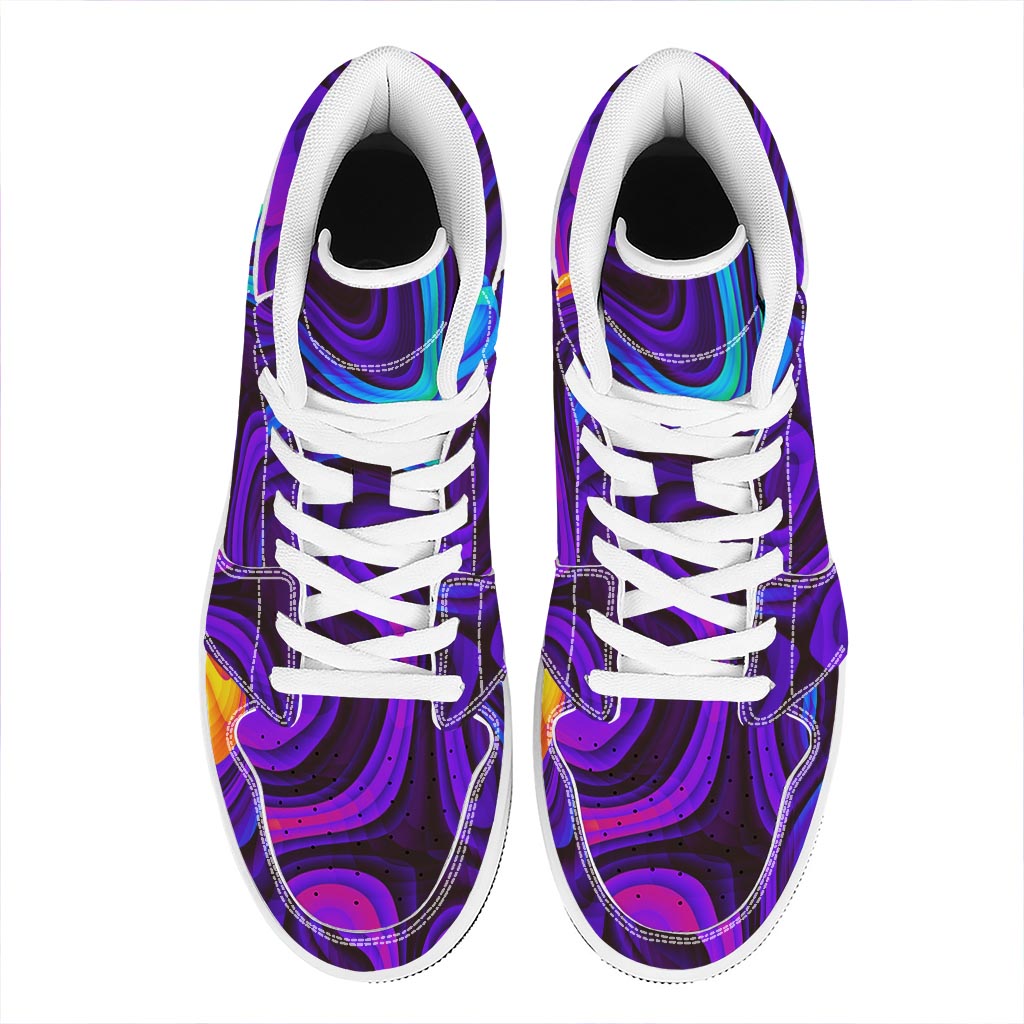 Dark Psychedelic Trippy Print High Top Leather Sneakers