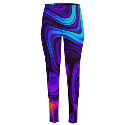 Dark Psychedelic Trippy Print High-Waisted Pocket Leggings
