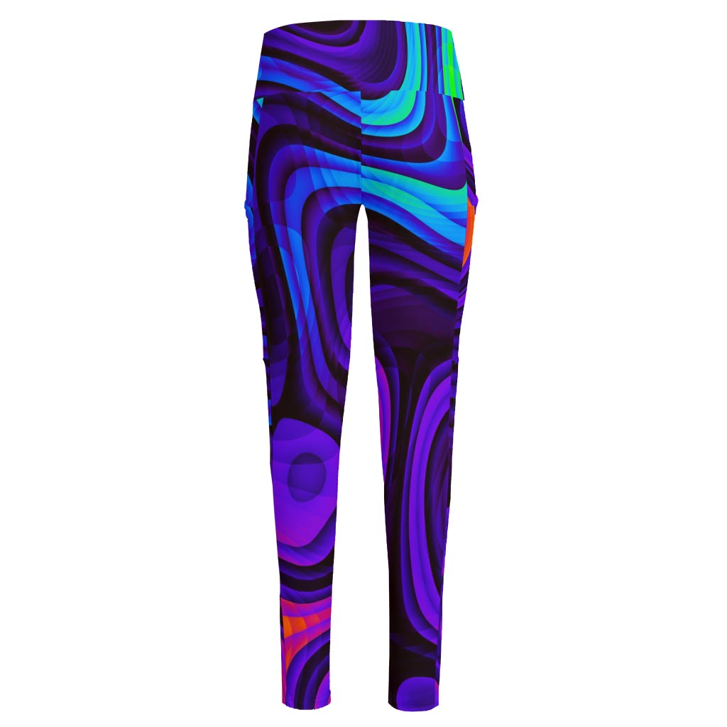 Dark Psychedelic Trippy Print High-Waisted Pocket Leggings