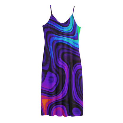 Dark Psychedelic Trippy Print Jersey Midi Cami Dress