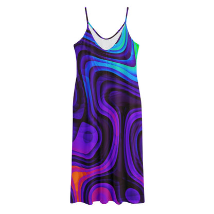 Dark Psychedelic Trippy Print Jersey Midi Cami Dress