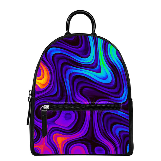 Dark Psychedelic Trippy Print Leather Backpack