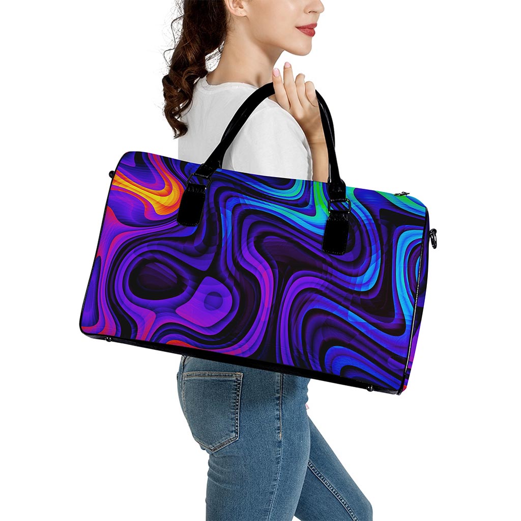 Dark Psychedelic Trippy Print Leather Duffle Bag
