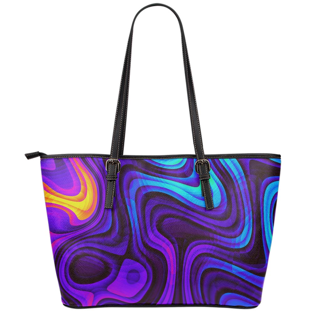 Dark Psychedelic Trippy Print Leather Tote Bag