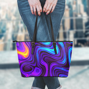 Dark Psychedelic Trippy Print Leather Tote Bag