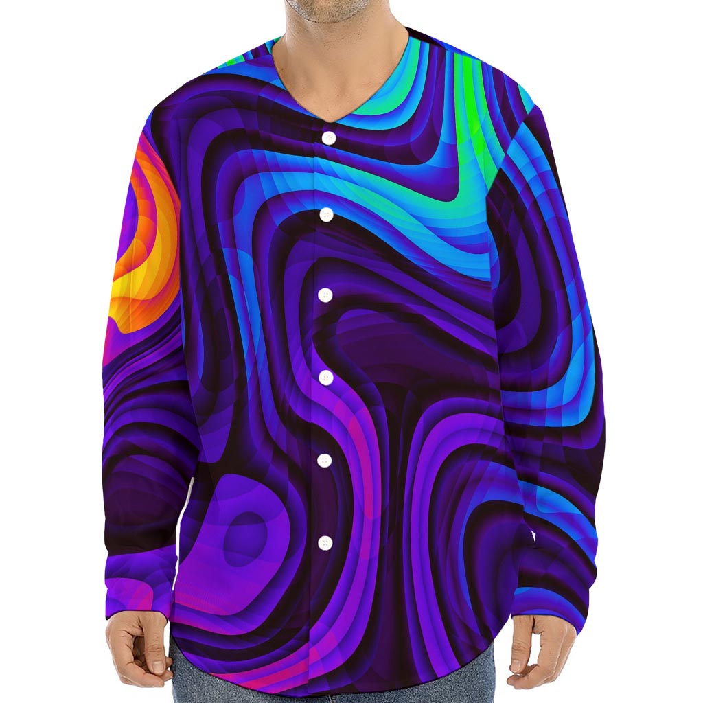 Dark Psychedelic Trippy Print Long Sleeve Baseball Jersey