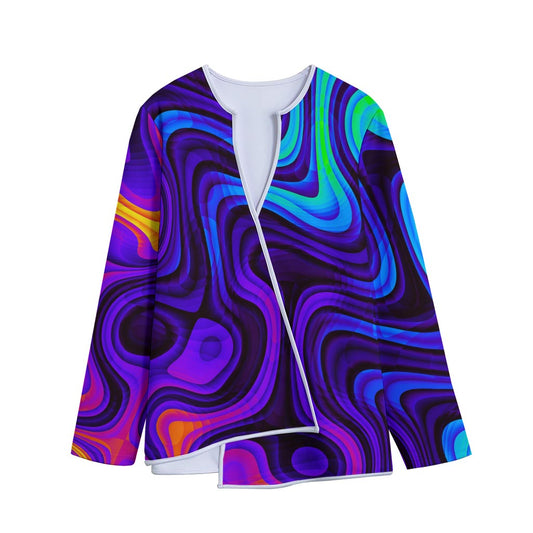 Dark Psychedelic Trippy Print Long Sleeve Short Coat