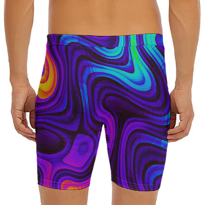 Dark Psychedelic Trippy Print Men's Long Boxer Briefs