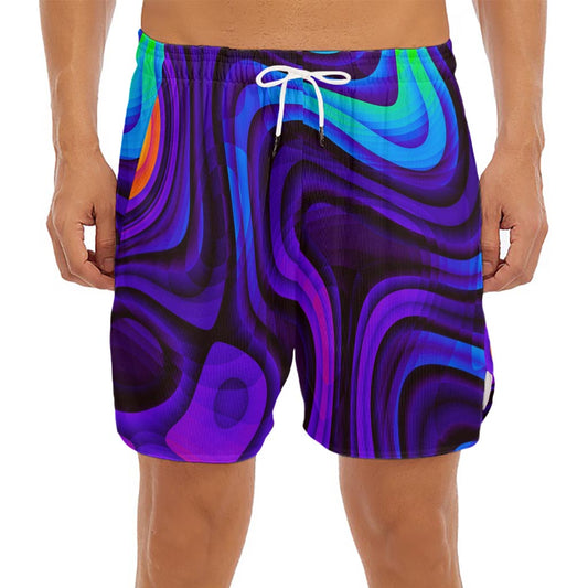 Dark Psychedelic Trippy Print Men's Split Running Shorts