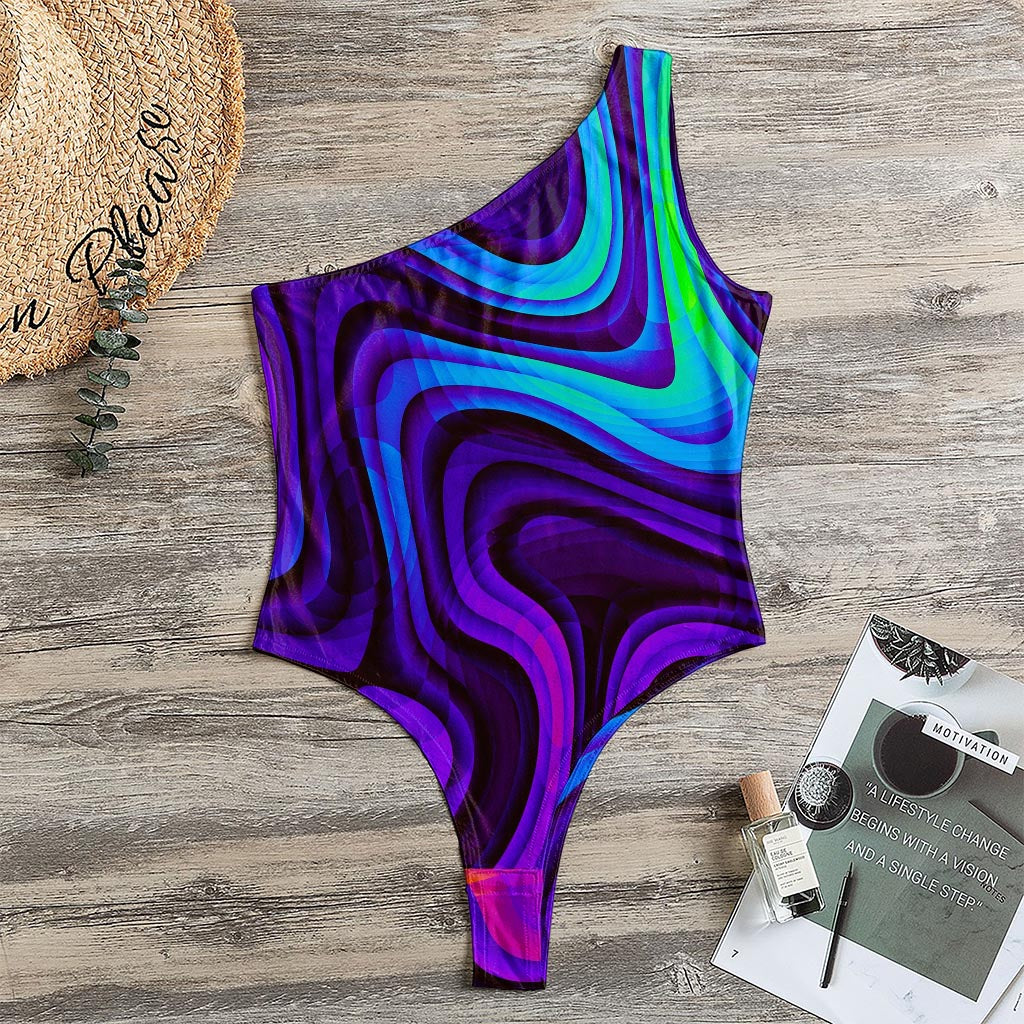 Dark Psychedelic Trippy Print One Shoulder Bodysuit