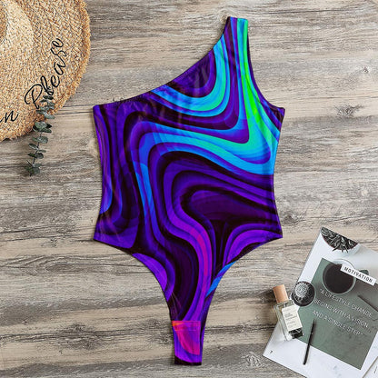 Dark Psychedelic Trippy Print One Shoulder Bodysuit
