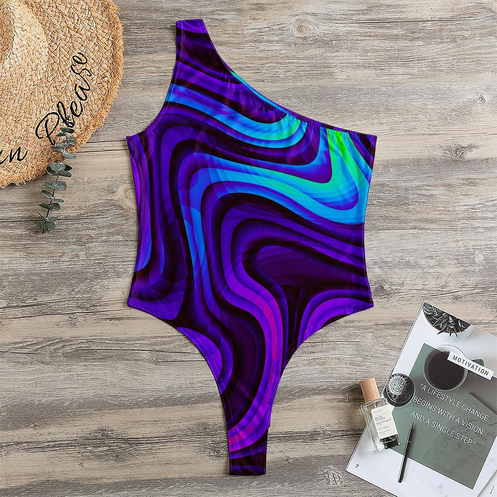 Dark Psychedelic Trippy Print One Shoulder Bodysuit