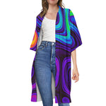 Dark Psychedelic Trippy Print Open Front Beach Cover Up