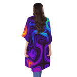 Dark Psychedelic Trippy Print Open Front Beach Cover Up