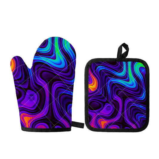 Dark Psychedelic Trippy Print Oven Mitt And Pot Holder Set