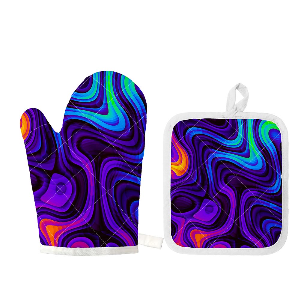 Dark Psychedelic Trippy Print Oven Mitt And Pot Holder Set
