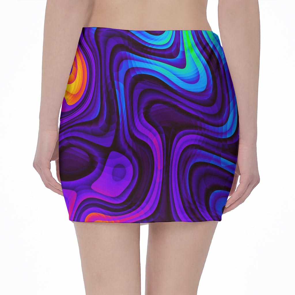 Dark Psychedelic Trippy Print Pencil Mini Skirt
