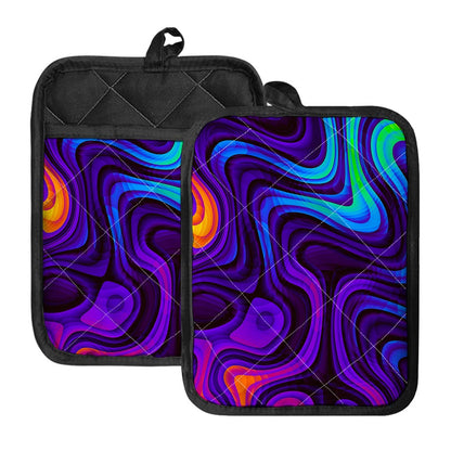 Dark Psychedelic Trippy Print Pot Holders With Pocket