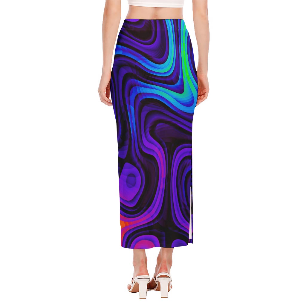 Dark Psychedelic Trippy Print Side Slit Maxi Skirt