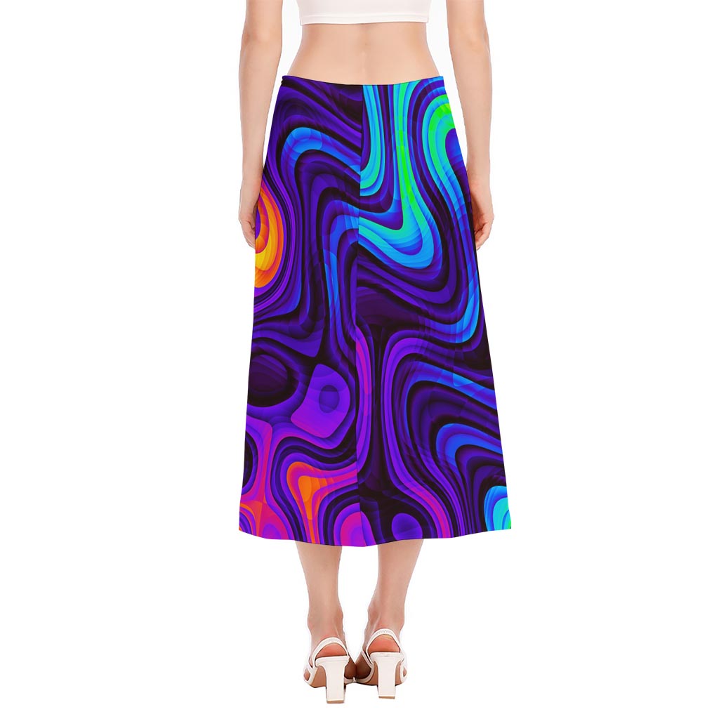 Dark Psychedelic Trippy Print Side Slit Midi Skirt