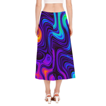 Dark Psychedelic Trippy Print Side Slit Midi Skirt