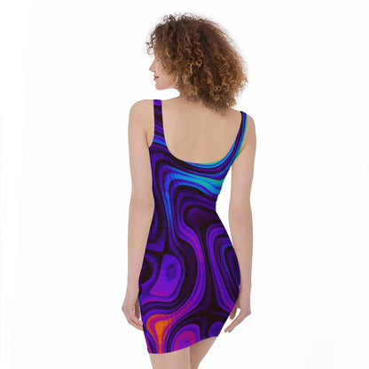 Dark Psychedelic Trippy Print Sleeveless Bodycon Dress